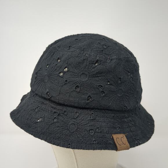 C.C Bucket Hat Black One Size Lightweight Floral Eyelet Blank Polycotton - Picture 3 of 10